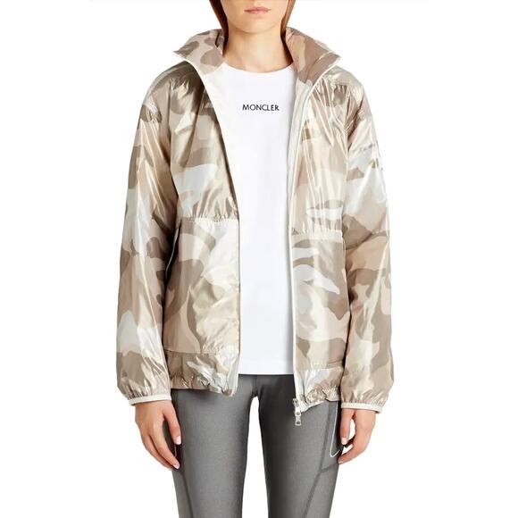 Moncler Sand Cream Beige Menchib Metallic Camo Hooded Jacket Retail $1695 2 - Picture 1 of 15